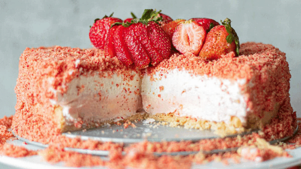 no bake strawberry crunch cheesecake