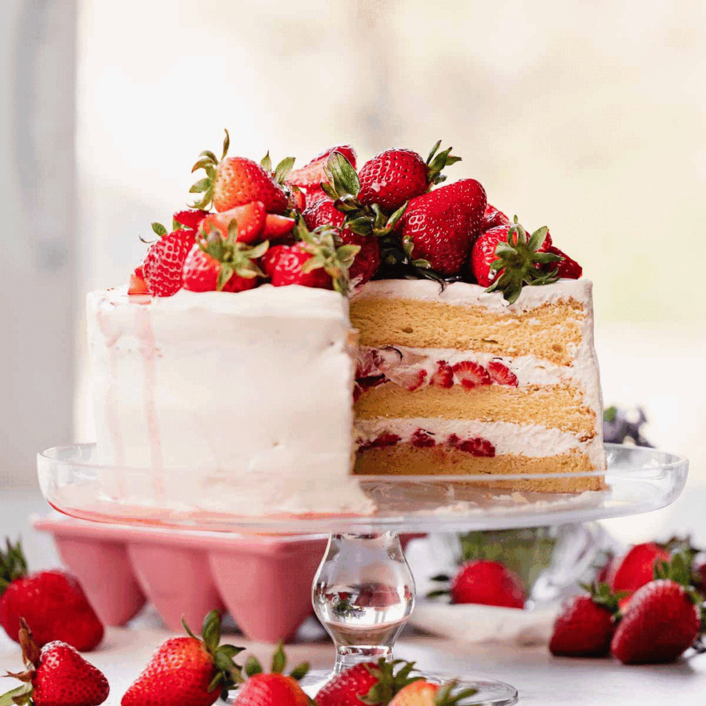 Strawberry Vanilla Easy Cake Recipe